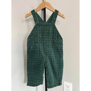 Vintage Gymboree 1999 Green Plaid Flannel Overalls, 6-12 Mo, Polar Pals Line